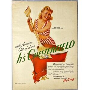 Chesterfield Cigarettes Vera Gilmer says "They Satisfy" Vtg Print Ad 1940-41